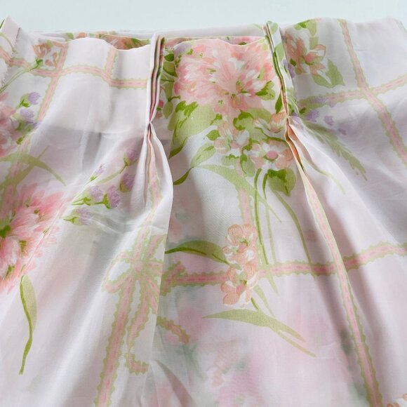 Vintage 80s pleated curtain, pastel pink green floral bouquet, single panel - Picture 8 of 10